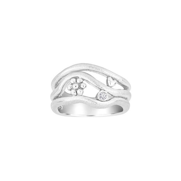 Billede af SIERSBØL - Ring i sølv med blomst, hjerte og zirkon